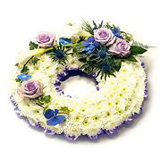 lillac and white flower wreath